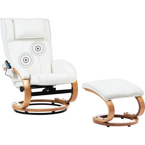 Massage Chair MAJESTIC with Footstool Faux Leather White (1/5)