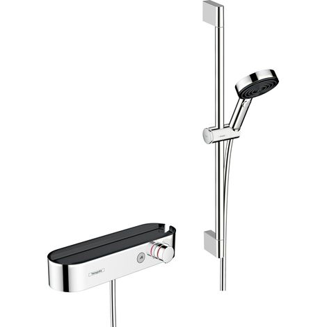 hansgrohe Pulsify Select S Sistema de ducha 105 3jet Relaxation con teleducha, termostato, barra de ducha 65 cm, soporte de teleducha y flexo de ducha Chrom, 24260000