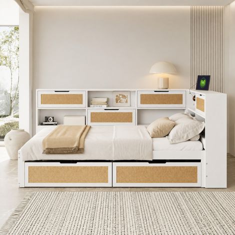 Schlafsofa 140x200 cm Weiß aus Holz und MDF mit Stauraum und USB-Anschluss (1/5)