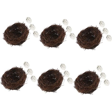 6ensemble Nid Oiseau Artificiel Rotin Décor De Pâques Avec Œufs Ornement Pour Jardin Maison Cour Mariage Décoration Intérieur (1/5)