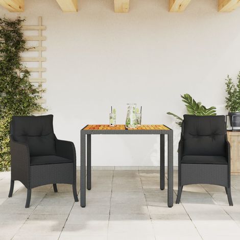 Set comedor de jardín 3 pzas con cojines ratán sintético negro vidaXL (1/5)