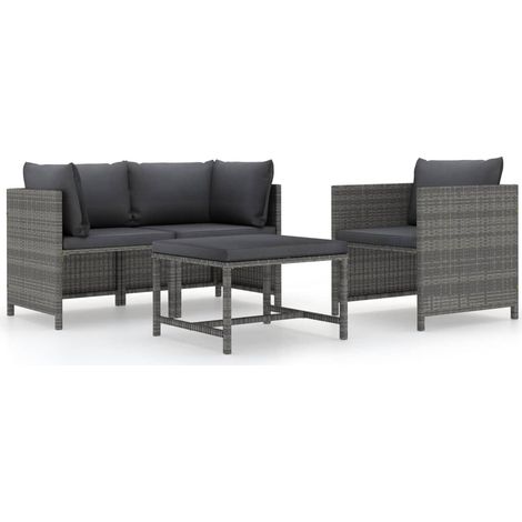 Set de sofás de jardín con cojines 4 pzas ratán sintético gris vidaXL