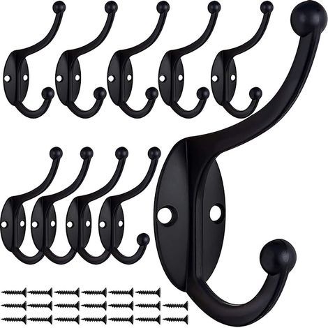 10 Ganchos Vintage para Abrigos, Ganchos Metálicos Vintage para Puertas, Ideales para Baño, Cocina, Dormitorio y Entrada (Negro 5.26.29.7cm) (1/5)