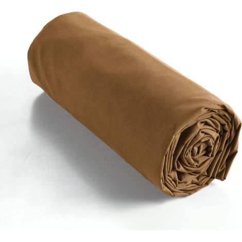 Drap housse coton luxe 160 x 200 xcm bonnet 30 cm Ambre Camel (1/2)