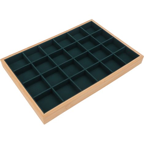 Écrin de rangement bois 24 alvéoles pour bijoux, organiseur de présentoir à bracelets et colliers, tiroir de vitrine, vert (1/5)