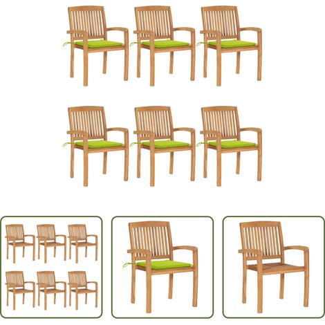 Teakholz -  Stapelbare Gartenstühle mit Kissen 6 Stk. Massivholz Teak (1/5)