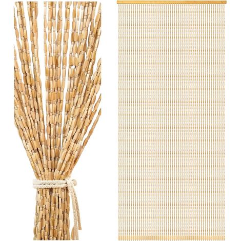 Beaded Door Curtain for Balcony Door 90 x 200 cm Bamboo Style with 52 Strands Wooden Bead Mosquito Net for Balcony Bedroom Camping Decorative Door Curtain (1/5)
