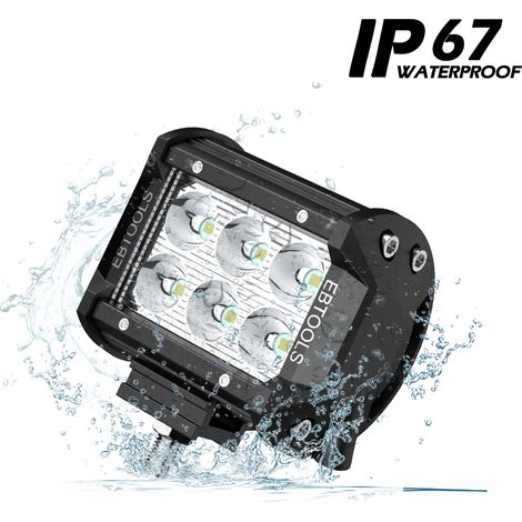 Barre lumineuse LED Pods, EBTOOLS Lot de 2 projecteurs tout-terrain 4'' 18W avec fusible 15A et faisceau de câblage relais 40A (1/5)