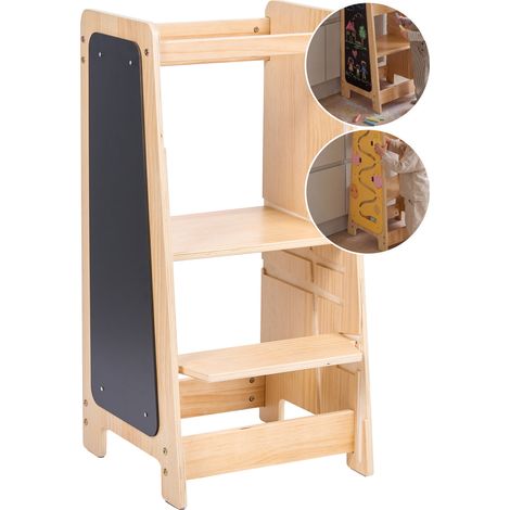 Torre de aprendizaje para cocina con pizarra infantil estructura de madera de pino con escalones marrón claro Klori (1/5)
