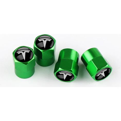 (Vert) 4 bouchons de valve de pneu en aluminium pour voiture, protection étanche à l'air, accessoires auto compatibles avec Model 3, X, Y, S et Roadster (1/5)