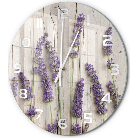 Horloge Murale Ronde Quartz Verre Trempé Design Moderne Salon Chambre Bureau Lavande sur bois fi 60 cm (1/5)
