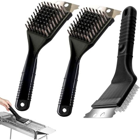 Brosse de nettoyage 3 en 1 avec grattoir pour barbecue au charbon et barbecue électrique (lot de 3)-AquaForge (1/4)