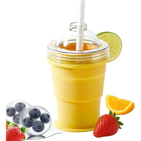 Vaso de hielo，Vaso de hielo plegable para preparar bebidas heladas，Taza de café con forma de hielo，picnics en la playa，club (amarillo) (1/5)