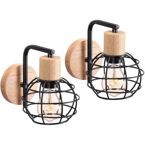 royaluxe- (2PCS)Lampe Murale Rétro Applique Murale Vintage Noire Lampe Murale Moderne Applique Murale En Bois Et Métal Pour Éclairage Intérieur