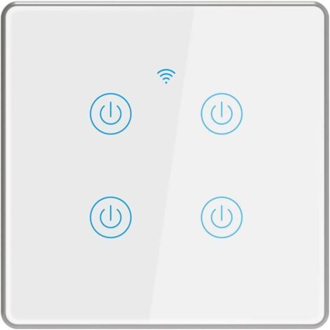 Smart Light Waterproof Switch with Silver Aluminum Frame Bracket Wireless Remote Voice Control Suitable for Office Hotel Bedroom (4 Gang) (1/5)