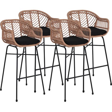 Lisa Design – Lot de 4 tabourets en poly rotin – Structure en métal noir – Hauteur 105 cm – Résistants à l'humidité et aux rayures