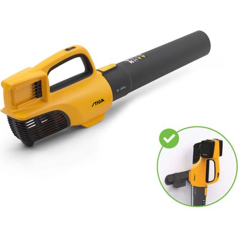 STIGA BL 300e Soffiatore A Batteria, 2 Batt. 20V (Non Incl.), 43 m/s – Due Velocità, Ricarica A Bordo E Supporto A Parete – Giardino E Aree Esterne