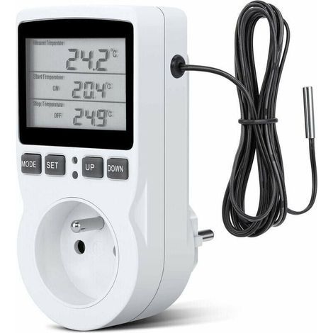 Enchufe con termostato, enchufe con temporizador digital, enchufe digital programable con sonda, temporizador digital programable, enchufe con termostato para calefacción de invernaderos y acuarios. (1/5)