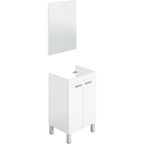 Abitare – Meuble double vasque blanc 80x50x40h cm – Panneau mélaminé 15mm – 2 portes battantes – Miroir inclus – Pieds aluminium anodisé (1/10)