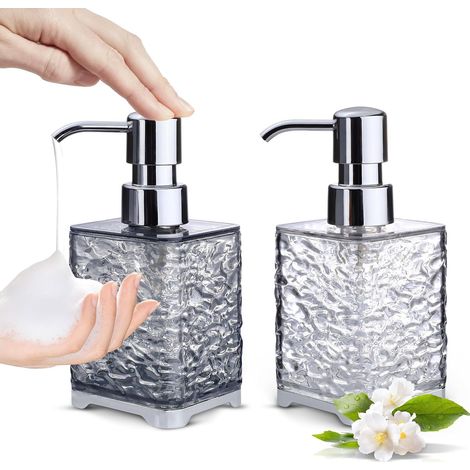 LELE LIFE Schaumseifenflaschen-Set (2er-Pack) – Acryl-Schaumseifenpumpe mit silberner Pumpe, 295 ml (10 oz) luxuriöse, nachfüllbare Schaumseifenflasche fürs Badezimmer – AquaForge (1/4)