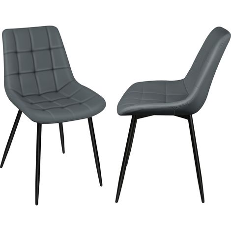 Lot de 2 Chaises de Salle à Manger en Simili Cuir Chaises de cuisine tapissées gris foncé (1/5)