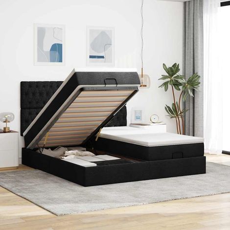 Ottoman-Bett mit Matratzen Schwarz 180x200 cm Stoff
