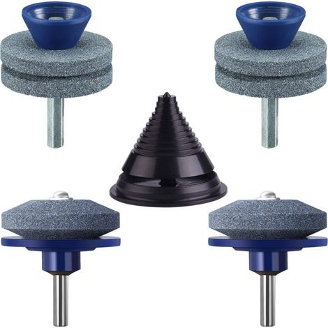 Kit de afilado de 5 piezas, afilador de cuchillas para taladros y cortacéspedes, corindón de doble capa, equilibrador de cuchillas, compatible con todos los taladros (4 piezas) (1/5)