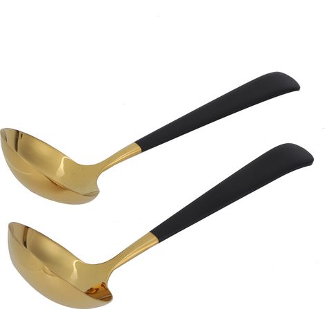 Stück Edelstahl-Suppenlöffel, Schaumlöffel, Küchenutensil, Schwarz/Gold (1/5)