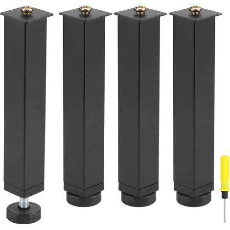 Set di 4 gambe regolabili per base letto a doghe, altezza regolabile 20-22 cm, acciaio robusto, base antiscivolo, adatte a diversi tipi di mobili, colore nero, 20x22 cm. (1/5)