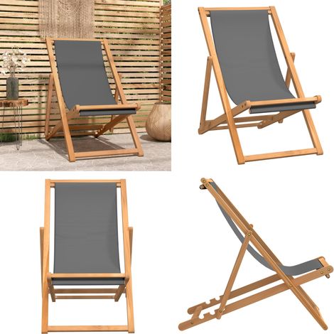 Strandstuhl Klappbar Massivholz Teak Grau - Teakholzmöbel - Gartenstuhl - Strandstuhl - Klappbarer Stuhl - Outdoormöbel - Home & Living (1/5)