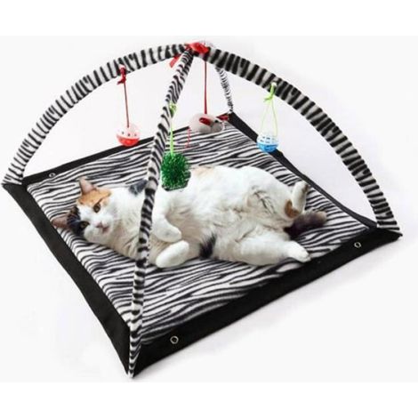 Tapis de Jeu Mobile Tente de Chat Activit Lit Rembourr pour Animal Domestique avec Jouet Suspendus Clochettes/Balles/Souris (1/3)
