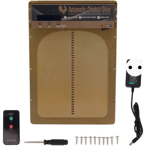Automatische Hühnerstalltür mit Fernbedienung, Lichtsensor und Zeitschaltuhr - Batterie- und Netzbetrieb 100-240V (EU-Stecker) (1/5)