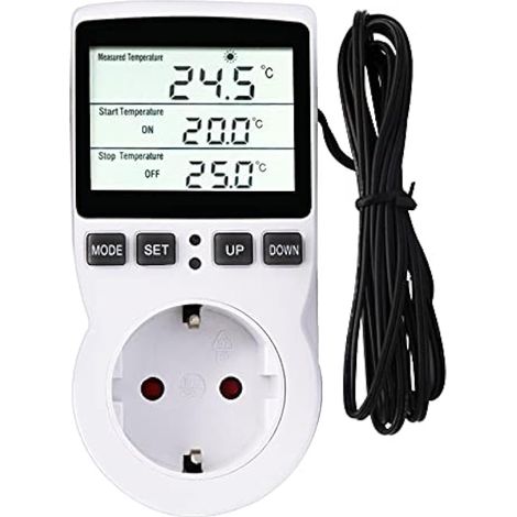 Thermostat numérique avec minuterie et sonde pour reptiles, incubateur, serre, aquaculture (UE)