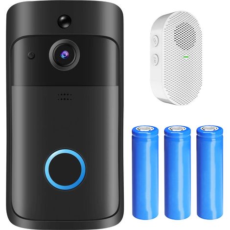 Timbre con vídeo inteligente, WiFi, HD 1080p, compatible con iOS/Android, negro (1/5)