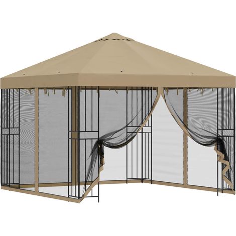 Garden Gazebo with Sidewalls 3 x 3 m Beige Polyester and Steel vidaXL