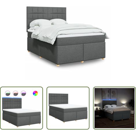 vidaXL LED-Beleuchtung - Boxspringbett mit Matratze Dunkelgrau 140x200 cm Stoff (1/5)