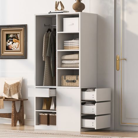 Armario ropero 70 x 50 x 170 cm de MDF y contrachapado, blanco - CHICFURN (1/5)