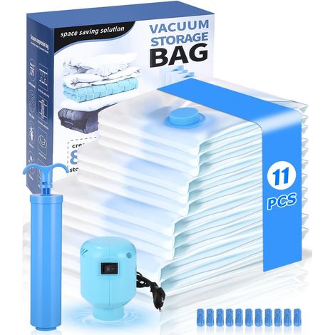 Vakuumbeutel für Kleidung, 13er-Pack (2 Jumbo, 3 Groß, 3 Mittel, 3 Klein), Vakuumbeutel für Bettdecken mit elektrischer und Handpumpe, wiederverwendbar für Decken, Kissen, Reisen und Umzüge (1/5)