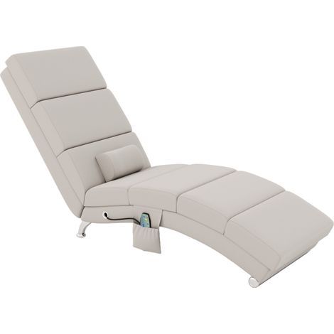 Fauteuil relax salon fauteuil de massage et chauffage meridienne avec télécommande et oreiller, tissu effet lin, crème (1/5)