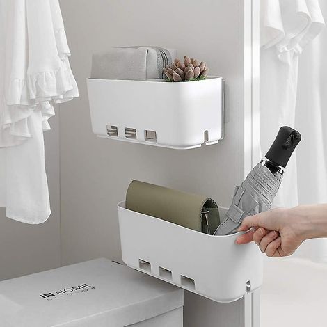 Organisateur de douche adhésif gain de place pour rangement sous lavabo, porte-savon et porte-éponge (1/5)