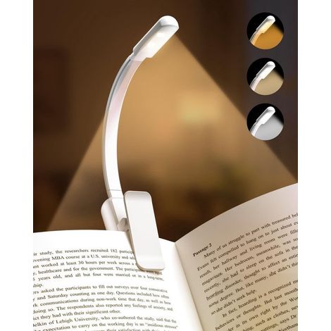 Lámpara de noche con clip, 3 niveles de intensidad, Recargable, Lámpara con clip ligera, viajar o usar en el escritorio, Color blanco (1/5)