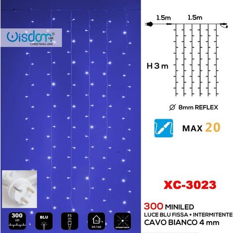 Trade Shop - WEIHNACHTSLICHTERVORHANG 300 LED FESTES BLAUES LICHT + BLINKENDES WEISSES LICHT XC-3023 -