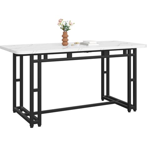 Table à manger rectangulaire 140 x 80 cm design léger luxe, plateau MDF noir et blanc, pieds métalliques noirs pour salle à manger et salon  CHICFURN (1/5)