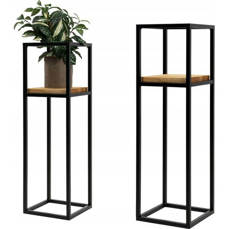 Supporto per fiori da terra in metallo stile loft, nero, moderno, in legno, Anet M 22x22x75 (1/5)