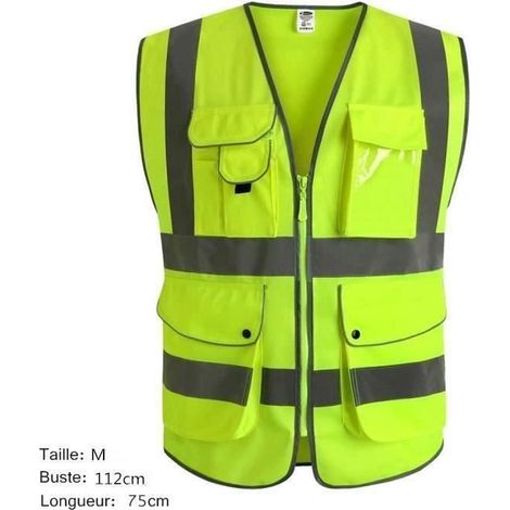 Gilet jaune, 9 poches de classe 2"gilet de sécurité haute visibilité devant avec des bandes réfléchissantes - JAUNE (1/4)