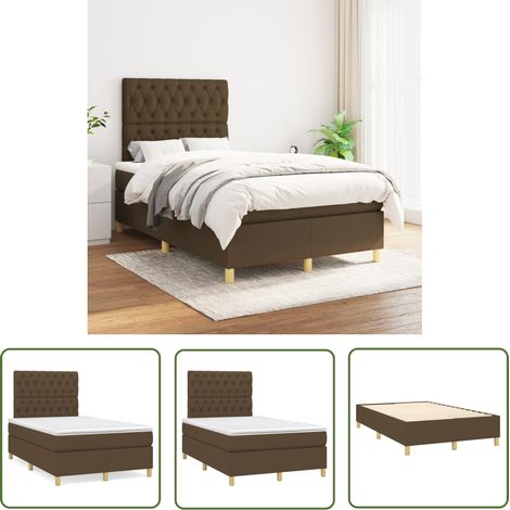 The Living Store Sommier à lattes de lit avec matelas Marron foncé 120x200 cm - Lit Double - Lit Plateforme - Matelas À Ressorts Ensachés - Literie - Chambre À Coucher (1/5)
