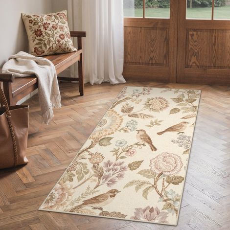Tapis Salon Vintage Entree 80x150cm Lavable en Machine AntidéRapant Poil Ras, pour Chambre Salle a Manger Descente de Lit Bureau, Cuisine,Crème et Rose Antique (1/5)