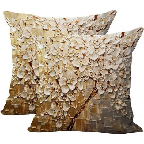 Taie D'Oreiller - 45x45 Cm - Motif Arbre Floral - Pour Canapé Salon Chambre À Coucher - Lot De 2 (1/2)