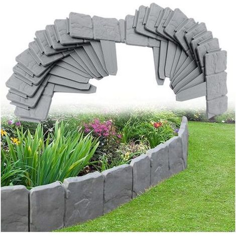 Bordure de Jardin – Simulation de Pierre d'imitation Effet pavé, clôture de pelouse -20 Pièces Gris (1/5)