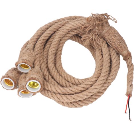 Ortviai Suspension en corde de chanvre 4 spots – Lustre vintage réglable pour salle à manger, bar ou cuisine (E27/E26, 100–240 V)